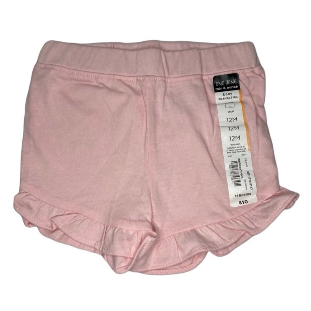 5/$15 Okie Dokie Baby Shorts Pink Elastic Waist Ruffle Hem 12 Months